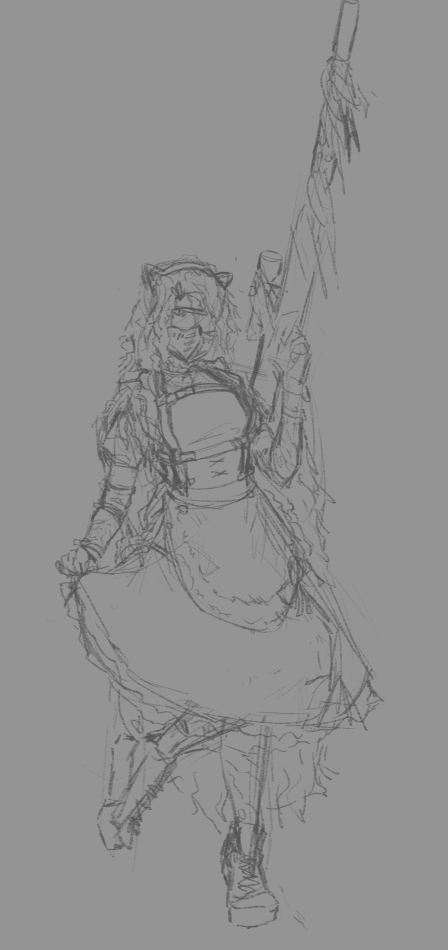 The initial 'Maid' and 'Ghillie sniper' combo sketch.